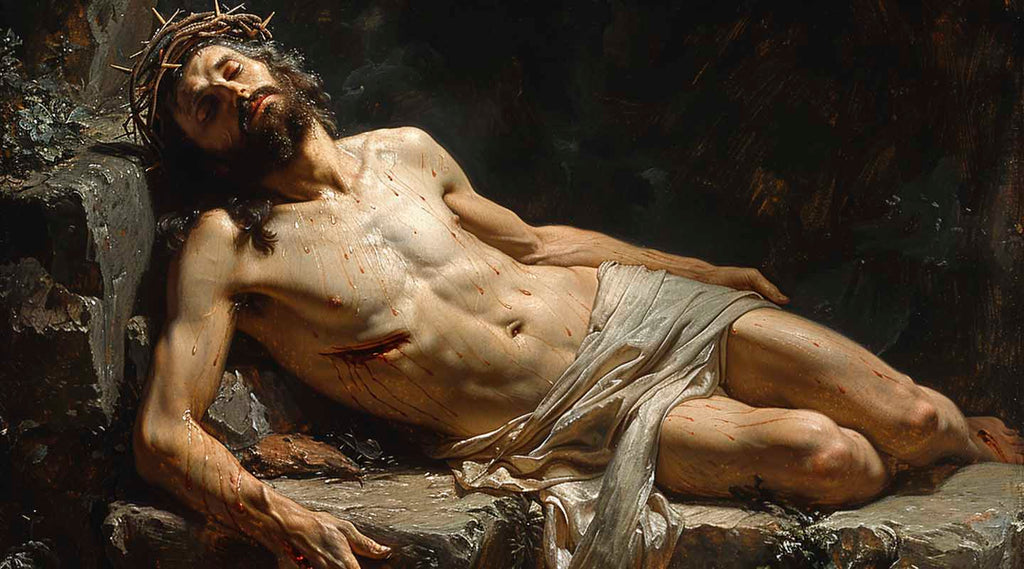 Painting of Jesus Christ on a Stone of Anointing after the crucifixion