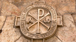 Chi Rho symbol engraved in the stone.