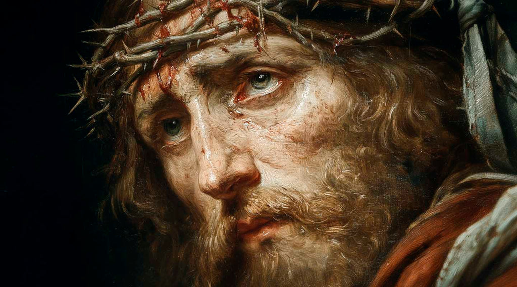 Oil painting of Jesus Christ's face with Crown of Thorns on his head