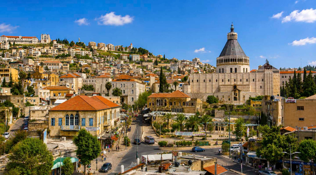 Arial view of the skyline of Nazareth on a sunny day