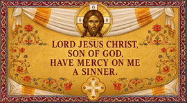 Icon of Jesus Christ and the Jesus Prayer written in red