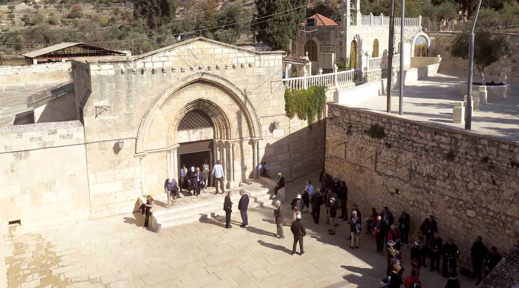 Picture from above of the entrance to the Tomb of the Virgin Mary in Jerusalem