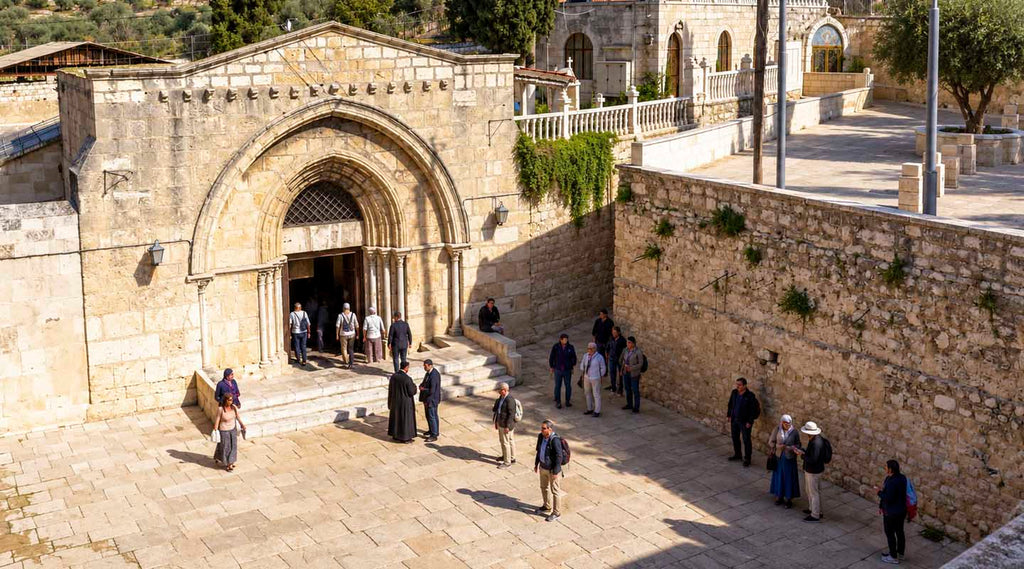 Picture from above of the entrance to the Tomb of the Virgin Mary in Jerusalem