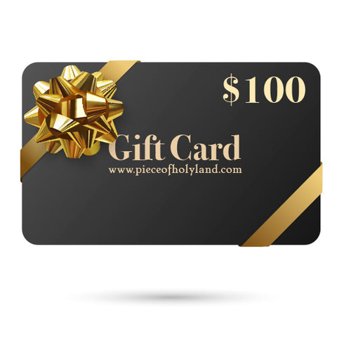 Balck gift card with golden bow of $100 floating over a white background.