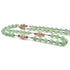 Green gemstone rosary beads on a white background.