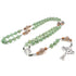 Handmade green Aventurine and Jade rosary with silver Celtic cross on white background.