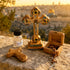 Catholic daily prayer gift set with wooden cross, rosary beads, and wooden keepsake box