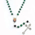 Holy Family Malachite centrepiece rosary with lava stone accents, photographed on clean white background.