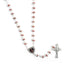 Red rhinestone rosary with Immaculate Sacred Heart centrepiece and Celtic Cross on white background.