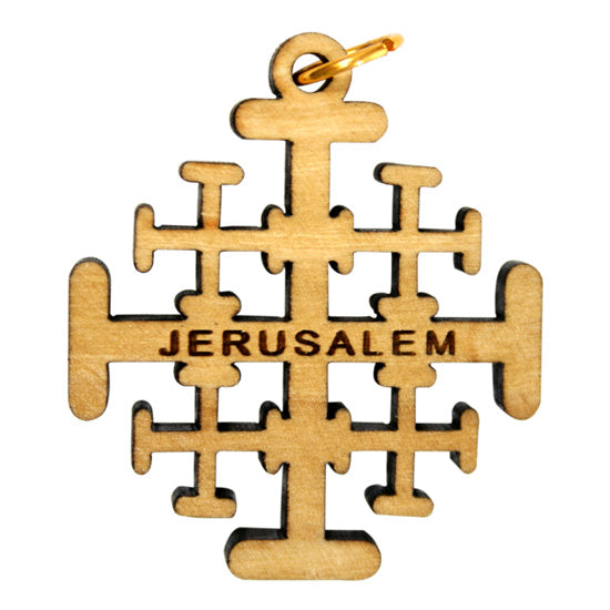 Wooden Jerusalem cross pendant on a white background