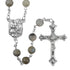 Labradorite gemstone rosary with antique-style Holy Family centrepiece and crucifix.