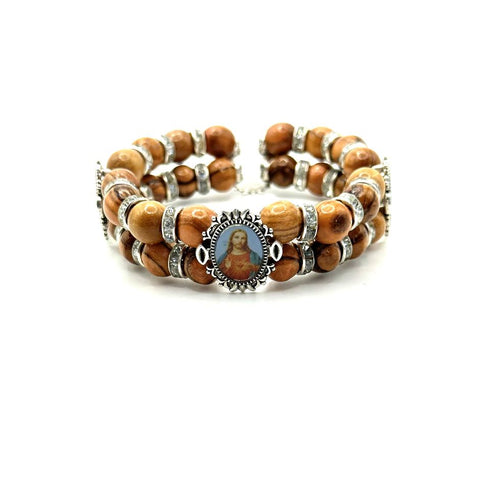 Divine Icons Double Bracelet - Handcrafted Olive Wood Beads