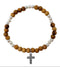 Olive Wood Bracelet With White Crystal beads and Cross