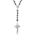 St. Benedict medal rosary for men, made with polished 8mm brown agate beads, a silver crucifix.