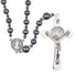 Hematite rosary with stainless steel Saint Benedict crucifix, designed for men.