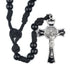 Black paracord men’s rosary with St. Benedict crucifix and shiny bold 12mm beads.