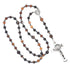 Handcrafted brown agate rosary for men with 8mm beads and Benedict emblem with a silver crucifix.