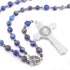 Lapis lazuli men's rosary featuring St. Benedict medal centrepiece and silver crucifix.