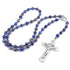 Deep blue lapis lazuli rosary with St. Benedict crucifix and centrepiece for men.