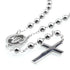 A stainless steel rosary with a cross necklace and St. Charbel centerpiece medal.