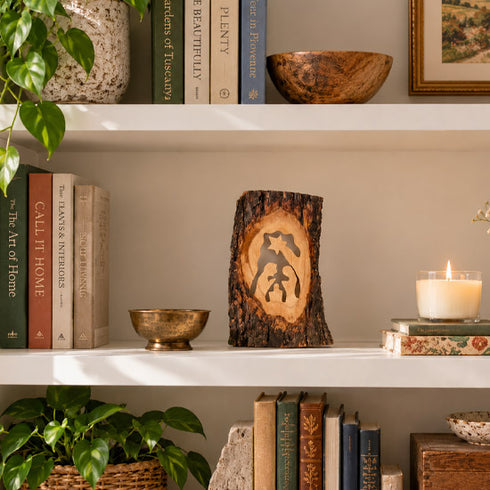 Bethlehem Olive Wood Nativity Scene with Natural Bark