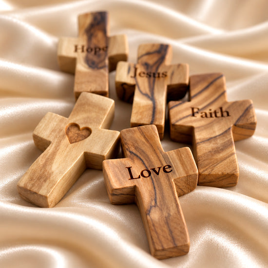 Set of Five Olive Wood Comfort Crosses from Bethlehem
