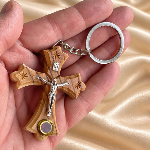 Bethlehem Olive Wood Crucifix Keychain