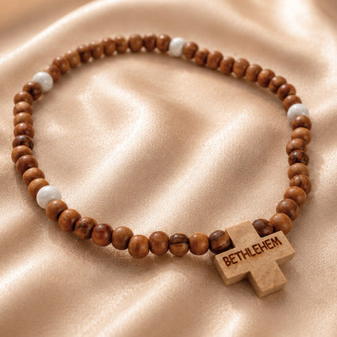 Bethlehem Olive Wood Pocket Rosary with Engraved Cross