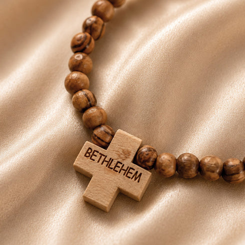 Bethlehem Olive Wood Pocket Rosary with Engraved Cross