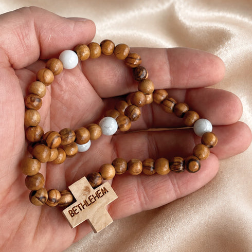 Bethlehem Olive Wood Pocket Rosary with Engraved Cross