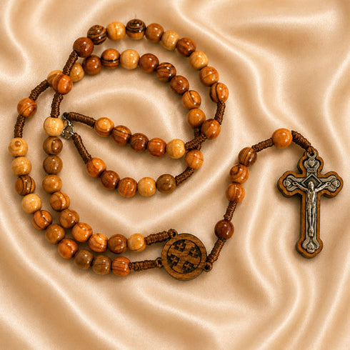 Bethlehem Olive Wood Rosary with Carved Jerusalem Cross