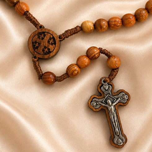 Bethlehem Olive Wood Rosary with Carved Jerusalem Cross