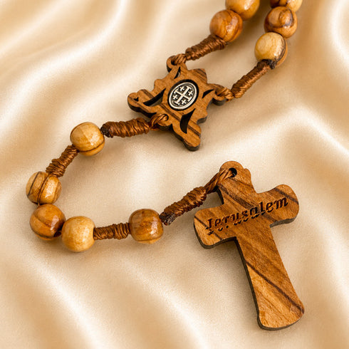 Bethlehem Olive Wood Rosary with Carved Marian Centerpiece