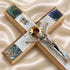 Olive Wood Standing Crucifix with Mother of Pearl & Bethlehem Star