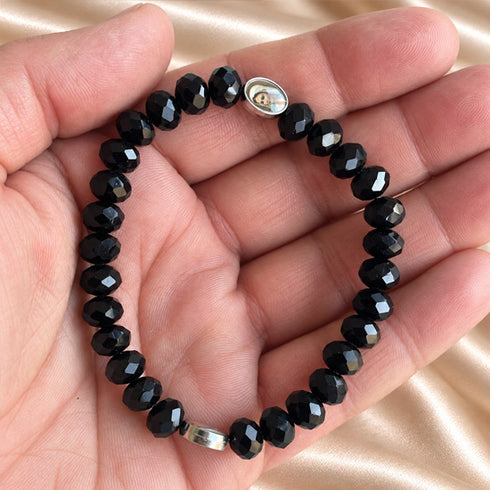 Black Crystal Catholic Bracelet with Devotional Medals