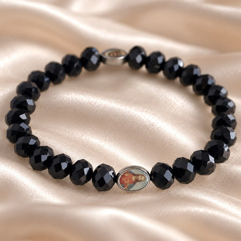 Black Crystal Catholic Bracelet with Devotional Medals