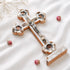 olive wood crucifix with mother of pearl decor, Four Elements and a silver corpus figure.