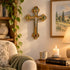 Olive Wood Budded Crucifix with Four Holy Elements