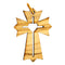 Olive wood cross pendant with a heart cutout on a white background