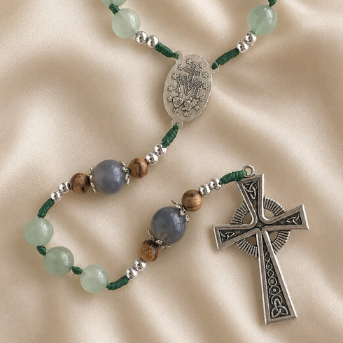 Green Aventurine Irish Rosary with Celtic Cross