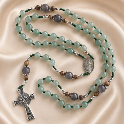 Green Aventurine Irish Rosary with Celtic Cross