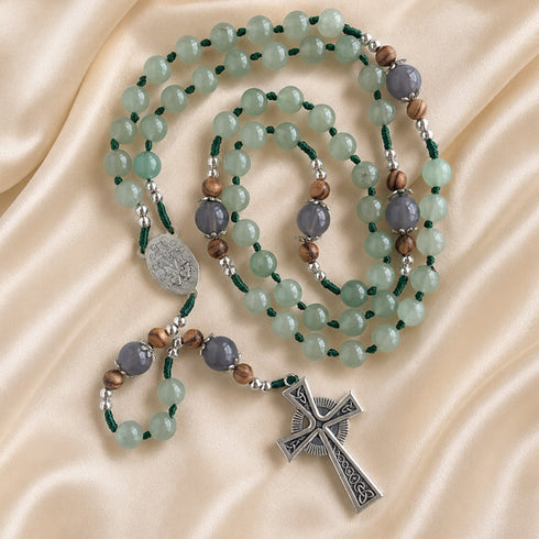 Green Aventurine Irish Rosary with Celtic Cross