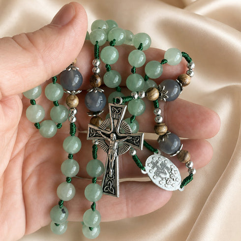 Green Aventurine Irish Rosary with Celtic Cross