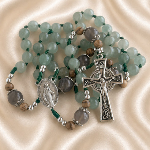 Green Aventurine Irish Rosary with Celtic Cross
