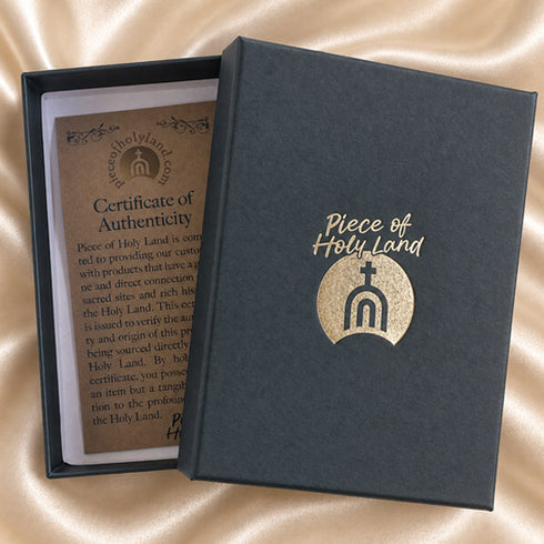 Piece of Holy Land branded box with Certificate of Authenticity