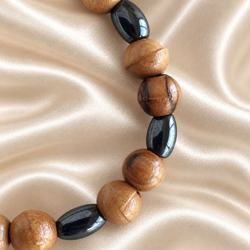 Christian Cross Bracelet with Olive Wood & Hematite