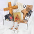 Christian Gift Bundle with olive wood cross, olive wood rosaries, holy water, olive wood comfort cross, holy soil and icon of Mary