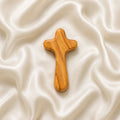 Olive wood Comfort Cross on white background