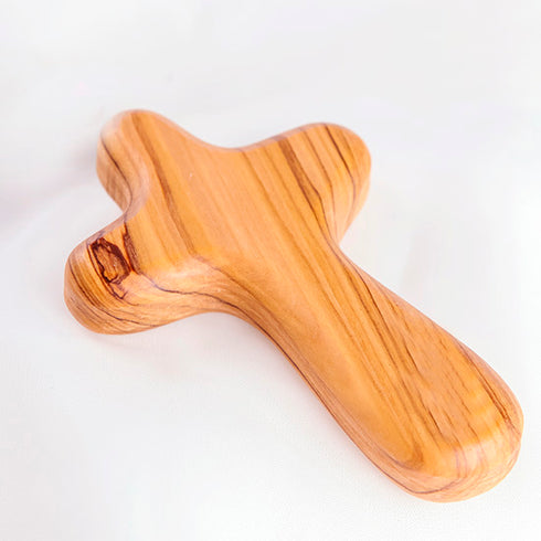 Olive wood Comfort Cross on white background