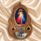 Divine Mercy olive wood holy water font with Jesus image, natural wood grain and small basin